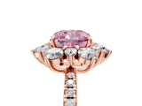 Rose gold Fancy Pink Cushion  Cut Diamond Floral Halo Pave Band with Prong Setting_43
