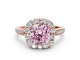 Rose gold Fancy Pink Cushion Cut Diamond Floral Halo Ring with Pavé Band and Prong Setting_3