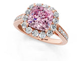 Rose gold Fancy Pink Cushion Cut Diamond Floral Halo Ring with Pavé Band and Prong Setting_4