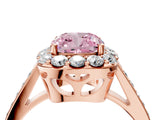 Rose gold Fancy Pink Cushion Cut Diamond Floral Halo Ring with Pavé Band and Prong Setting_7