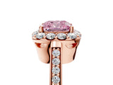 Rose gold Fancy Pink Cushion Cut Diamond Floral Halo Ring with Pavé Band and Prong Setting_8