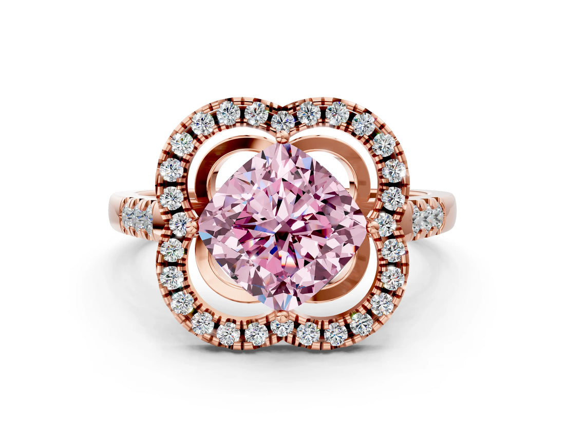 Rose gold Fancy Pink Cushion Cut Diamond Floral Halo Split Shank Prong Setting Ring_12