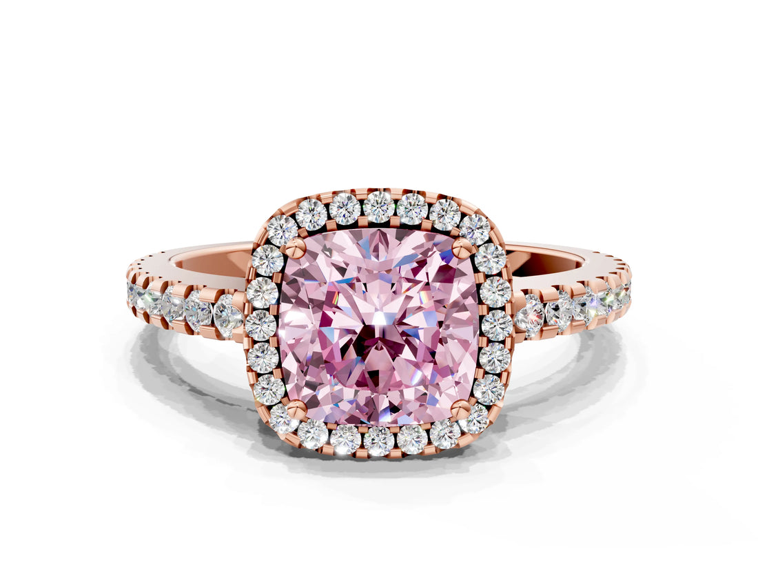 Rose gold Fancy Pink Cushion Cut Diamond Halo Engagement Ring with Pavé Band and Prong Setting_27