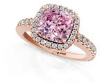 Rose gold Fancy Pink Cushion Cut Diamond Halo Engagement Ring with Pavé Band and Prong Setting_28