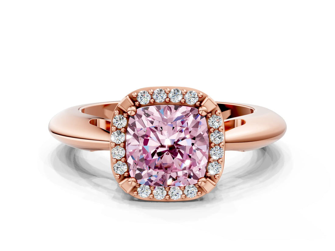 Rose gold Fancy Pink Cushion  Cut Diamond Halo Engagement Ring with Split Shank and Four-Prong Setting_105