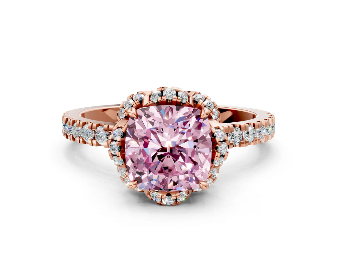 Rose gold Fancy Pink Cushion Cut Diamond Halo Pave Band with Four-Prong Setting_3