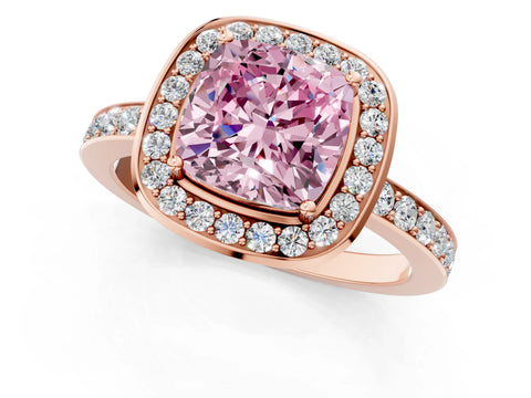 Rose gold Fancy Pink Cushion Cut Diamond Halo Ring with Bezel Frame and Pavé Band_1
