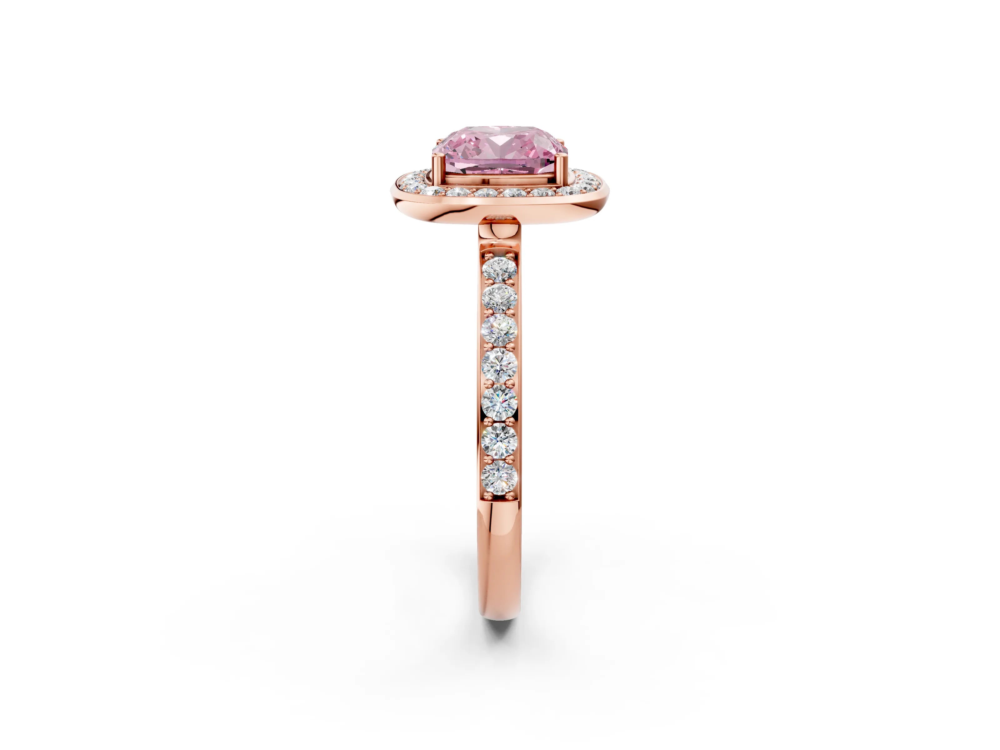 Rose gold Fancy Pink Cushion Cut Diamond Halo Ring with Bezel Frame and Pavé Band_2
