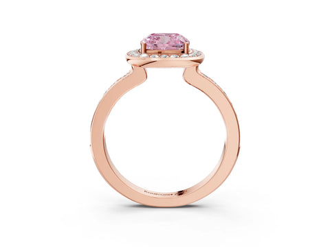 Rose gold Fancy Pink Cushion Cut Diamond Halo Ring with Bezel Frame and Pavé Band_3