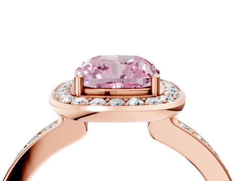 Rose gold Fancy Pink Cushion Cut Diamond Halo Ring with Bezel Frame and Pavé Band_4