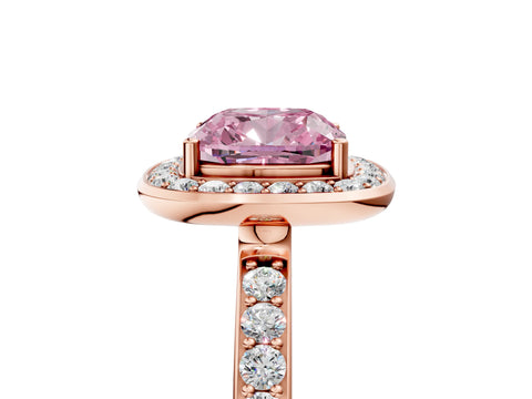 Rose gold Fancy Pink Cushion Cut Diamond Halo Ring with Bezel Frame and Pavé Band_5