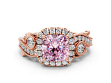 Rose gold Fancy Pink Cushion Cut Diamond Halo Ring with Milgrain Pavé Band and Four-Prong Setting_70