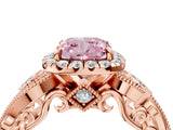 Rose gold Fancy Pink Cushion Cut Diamond Halo Ring with Milgrain Pavé Band and Four-Prong Setting_74