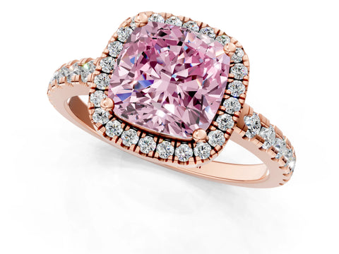 Rose gold Fancy Pink Cushion Cut Diamond Halo Ring with Pavé Band and Four-Prong Setting_1