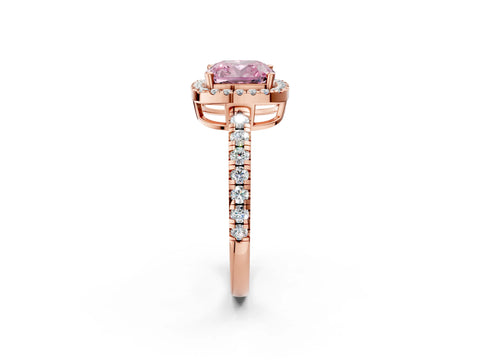 Rose gold Fancy Pink Cushion Cut Diamond Halo Ring with Pavé Band and Four-Prong Setting_2