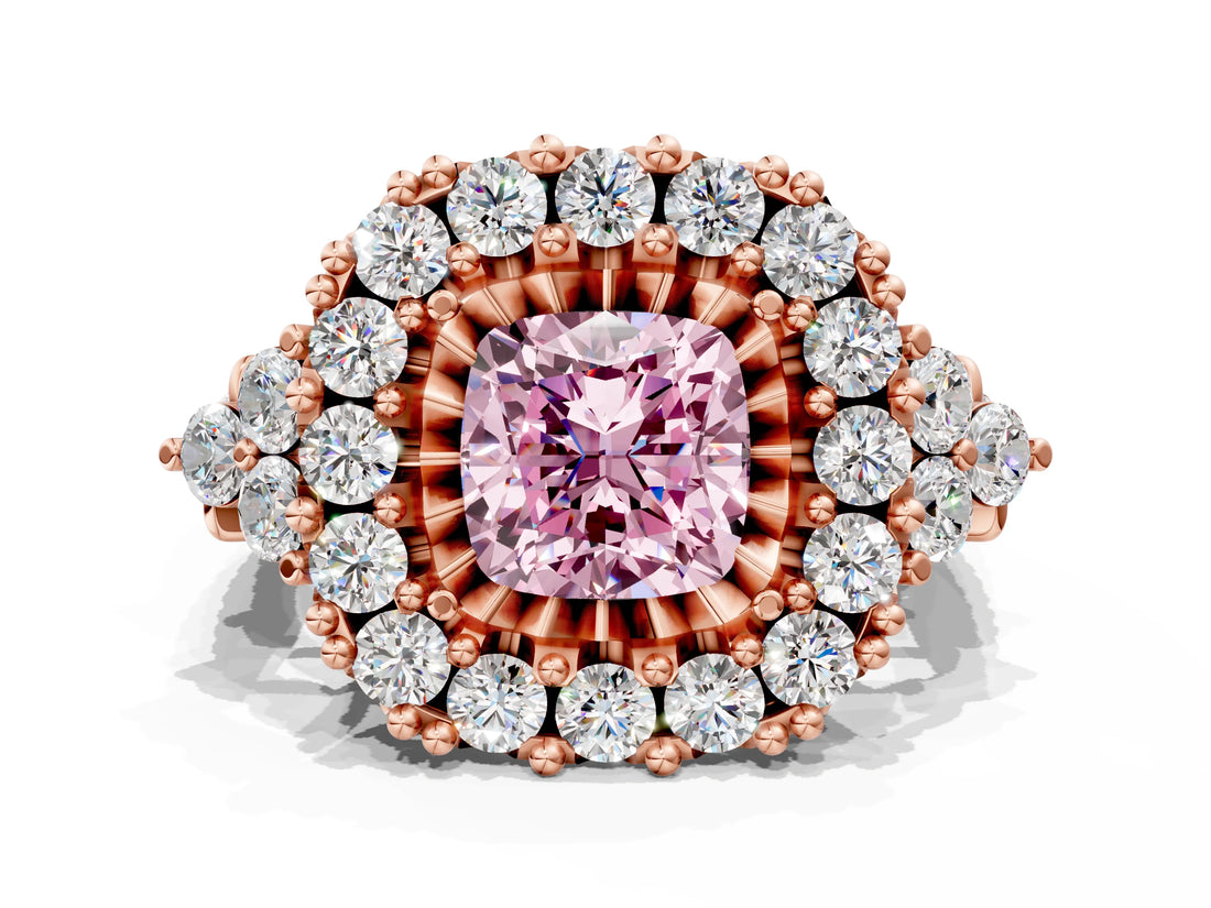 Rose gold Fancy Pink Cushion Cut Diamond Halo Ring with Pavé Band and Four-Prong Setting_41