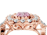 Rose gold Fancy Pink Cushion Cut Diamond Halo Ring with Pavé Band and Four-Prong Setting_45
