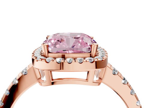 Rose gold Fancy Pink Cushion Cut Diamond Halo Ring with Pavé Band and Four-Prong Setting_4