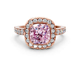 Rose gold Fancy Pink Cushion Cut Diamond Halo Ring with Pavé Band and Prong Setting