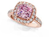 Rose gold Fancy Pink Cushion Cut Diamond Halo Ring with Pavé Band and Prong Setting_1