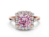 Rose gold Fancy Pink Cushion Cut Diamond Halo Ring with Pear Side Stones and Prong Setting_69