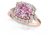 Rose gold Fancy Pink Cushion Cut Diamond Halo Ring with Pear Side Stones and Prong Setting_70