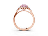 Rose gold Fancy Pink Cushion Cut Diamond Halo Ring with Pear Side Stones and Prong Setting_72