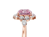 Rose gold Fancy Pink Cushion Cut Diamond Halo Ring with Pear Side Stones and Prong Setting_74
