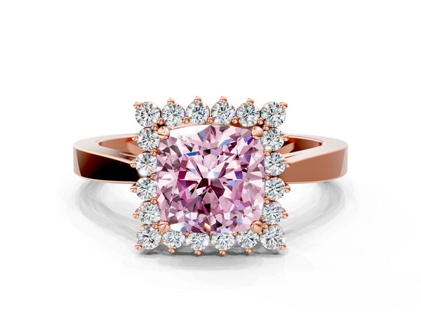 Rose gold Fancy Pink Cushion  Cut Diamond Halo Ring with Round Brilliant Halo and Solitaire Band