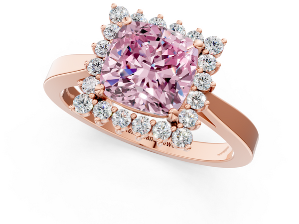 Rose gold Fancy Pink Cushion  Cut Diamond Halo Ring with Round Brilliant Halo and Solitaire Band