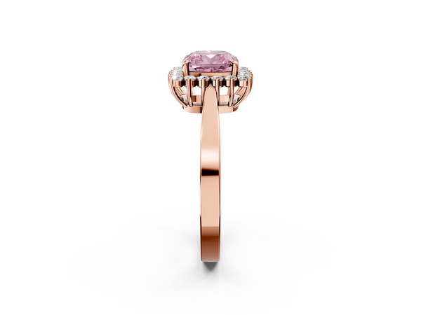 Rose gold Fancy Pink Cushion  Cut Diamond Halo Ring with Round Brilliant Halo and Solitaire Band