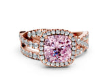 Rose gold Fancy Pink Cushion Cut Diamond Halo Ring with Round Split Shank and Prong Setting_36