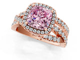 Rose gold Fancy Pink Cushion Cut Diamond Halo Ring with Round Split Shank and Prong Setting_37