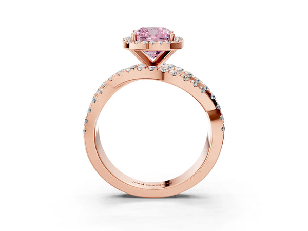 Rose Gold Cushion Cut Halo Twist Engagement Ring Setting for Fancy Pink Center