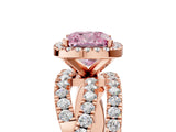 Rose gold Fancy Pink Cushion Cut Diamond Halo Ring with Round Split Shank and Prong Setting_41