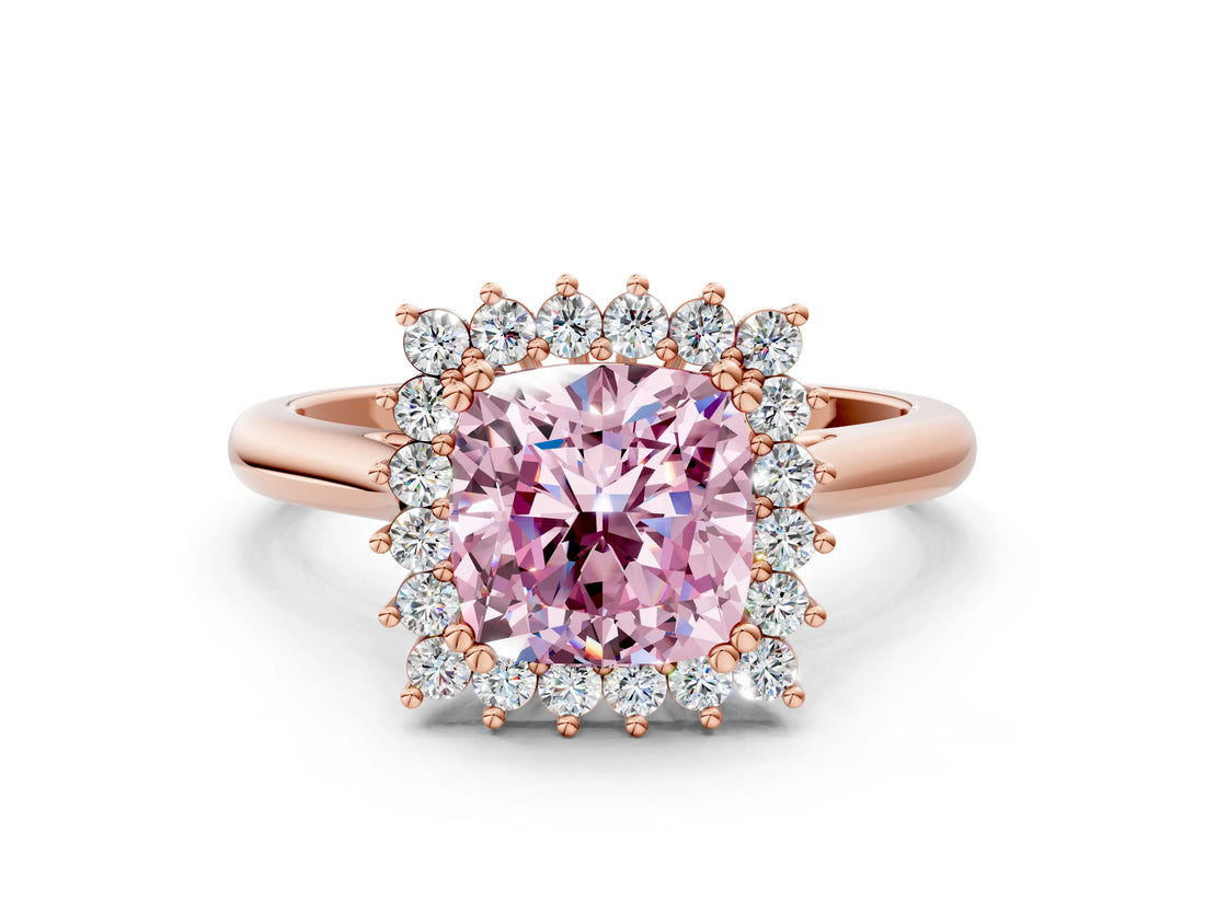 Rose gold Fancy Pink Cushion  Cut Diamond Halo Ring with Solitaire Band and Prong Setting_53
