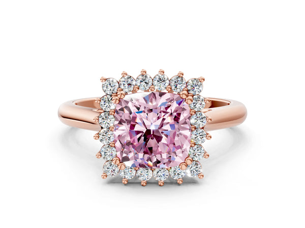 Rose gold Fancy Pink Cushion  Cut Diamond Halo Ring with Solitaire Band and Prong Setting
