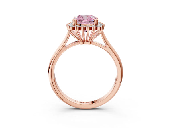 Rose gold Fancy Pink Cushion  Cut Diamond Halo Ring with Solitaire Band and Prong Setting