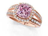 Rose gold Fancy Pink Cushion Cut Diamond Halo Ring with Split Shank Pavé Band and Four-Prong Setting_1