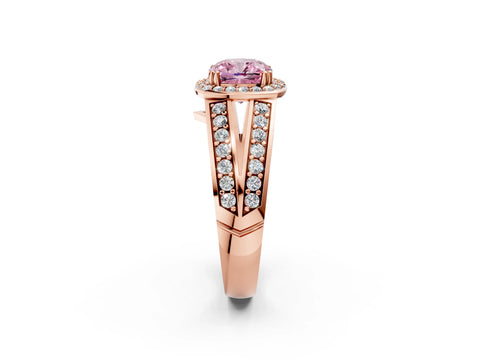 Rose gold Fancy Pink Cushion Cut Diamond Halo Ring with Split Shank Pavé Band and Four-Prong Setting_2