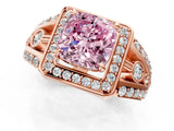 Rose gold Fancy Pink Cushion Cut Diamond Halo Ring with Split Shank and Bezel Accents and Four-Prong Setting_1