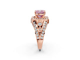 Rose gold Fancy Pink Cushion Cut Diamond Halo Ring with Split Shank and Bezel Accents and Four-Prong Setting_2