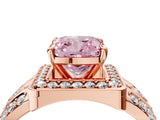 Rose gold Fancy Pink Cushion Cut Diamond Halo Ring with Split Shank and Bezel Accents and Four-Prong Setting_4
