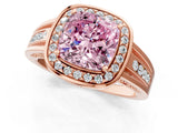 Rose gold Fancy Pink Cushion Cut Diamond Halo Ring with Split Shank and Bezel Accents and Prong Setting_1