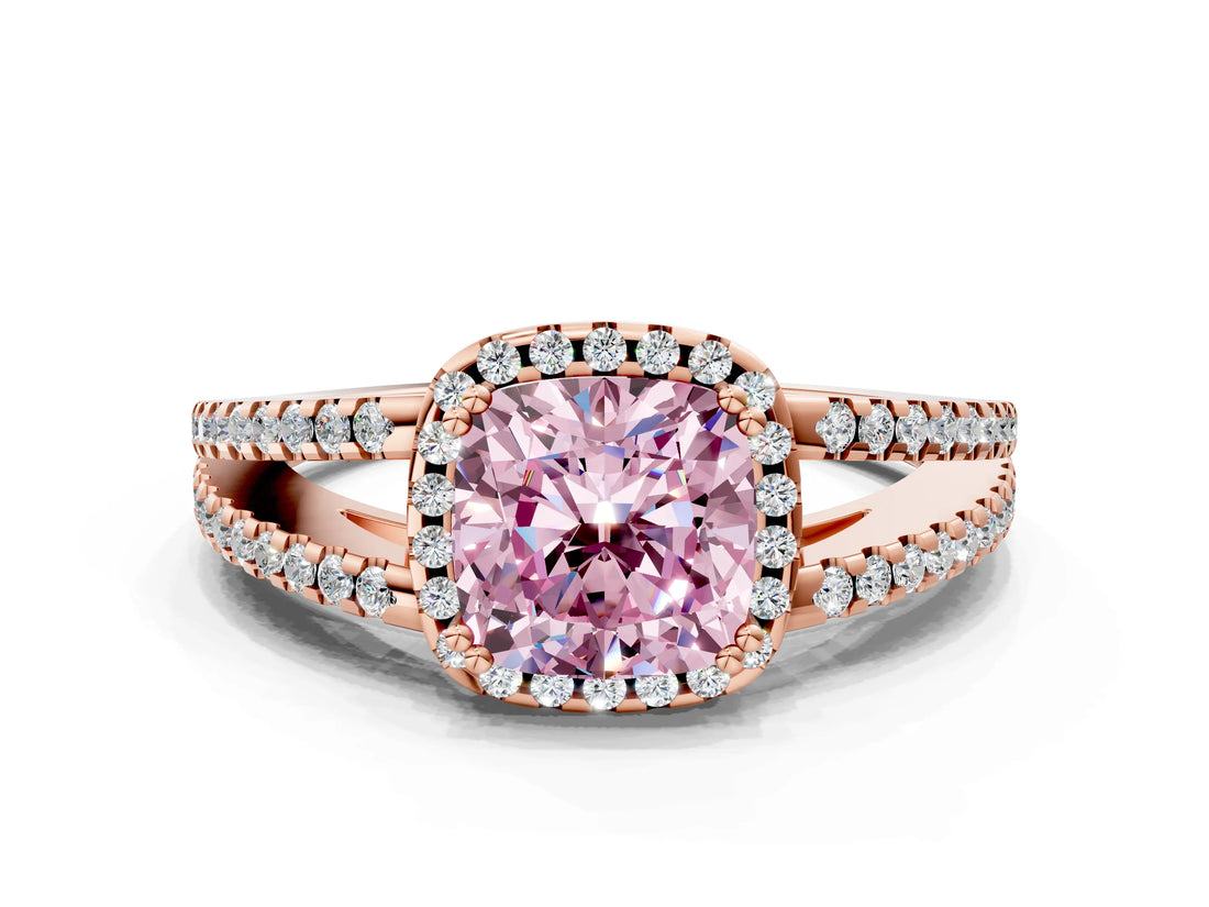 Rose gold Fancy Pink Cushion Cut Diamond Halo Split Shank Engagement Ring_39