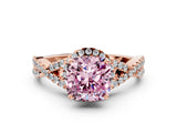 Rose gold Fancy Pink Cushion Cut Diamond  Halo Twist Band Solitaire Prong Setting Ring_24