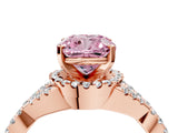 Rose gold Fancy Pink Cushion Cut Diamond  Halo Twist Band Solitaire Prong Setting Ring_28