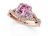 Rose gold Fancy Pink Cushion Cut Diamond  Halo Twist Band Solitaire Prong Setting Ring_43