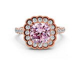 Rose gold Fancy Pink Cushion  Cut Diamond Milgrain Floral Halo Engagement Ring with Pavé Band_15