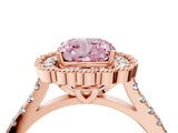 Rose gold Fancy Pink Cushion  Cut Diamond Milgrain Floral Halo Engagement Ring with Pavé Band_19